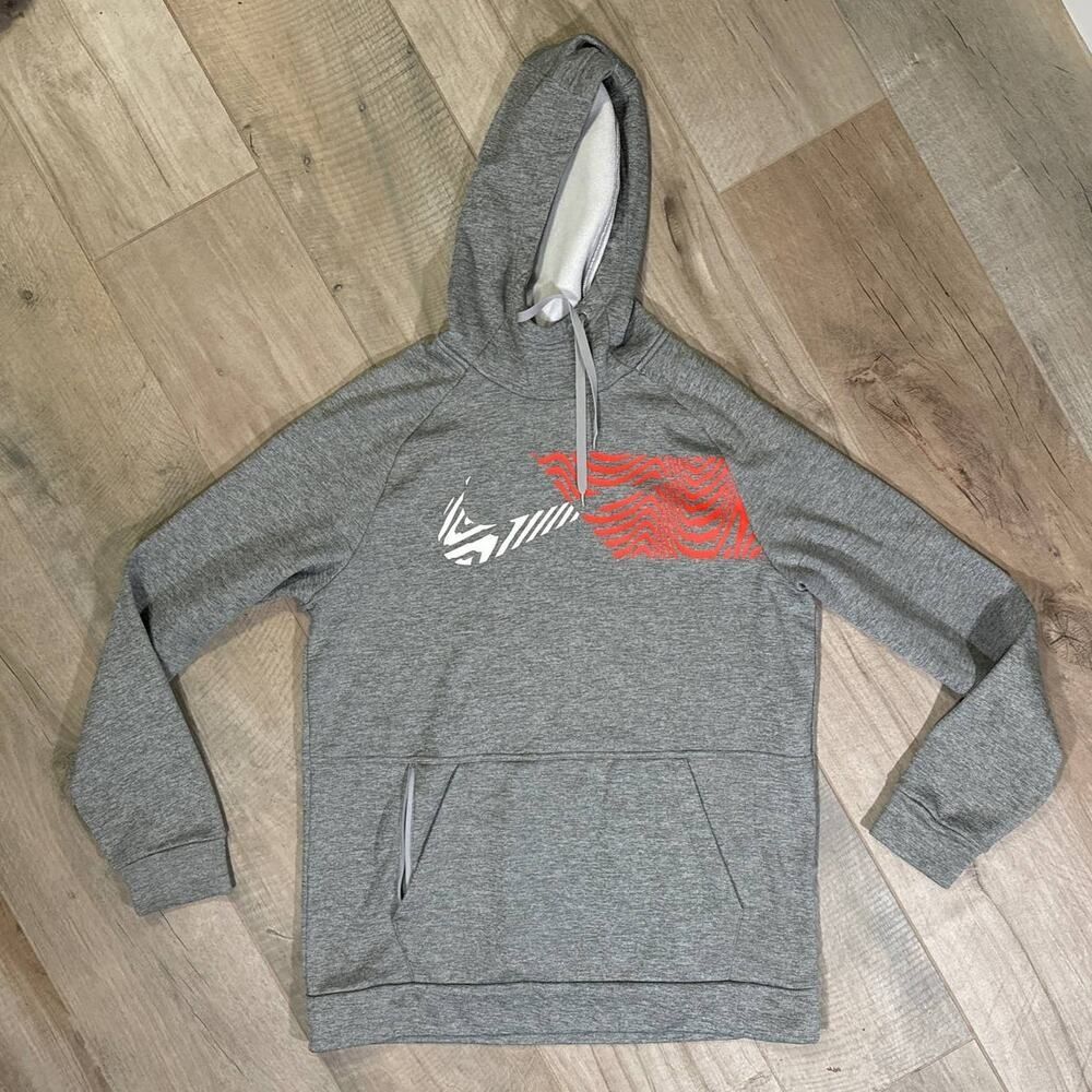 Nike Dri-Fit Hoodie Gray Zebra Stripe Swoosh Size Medium